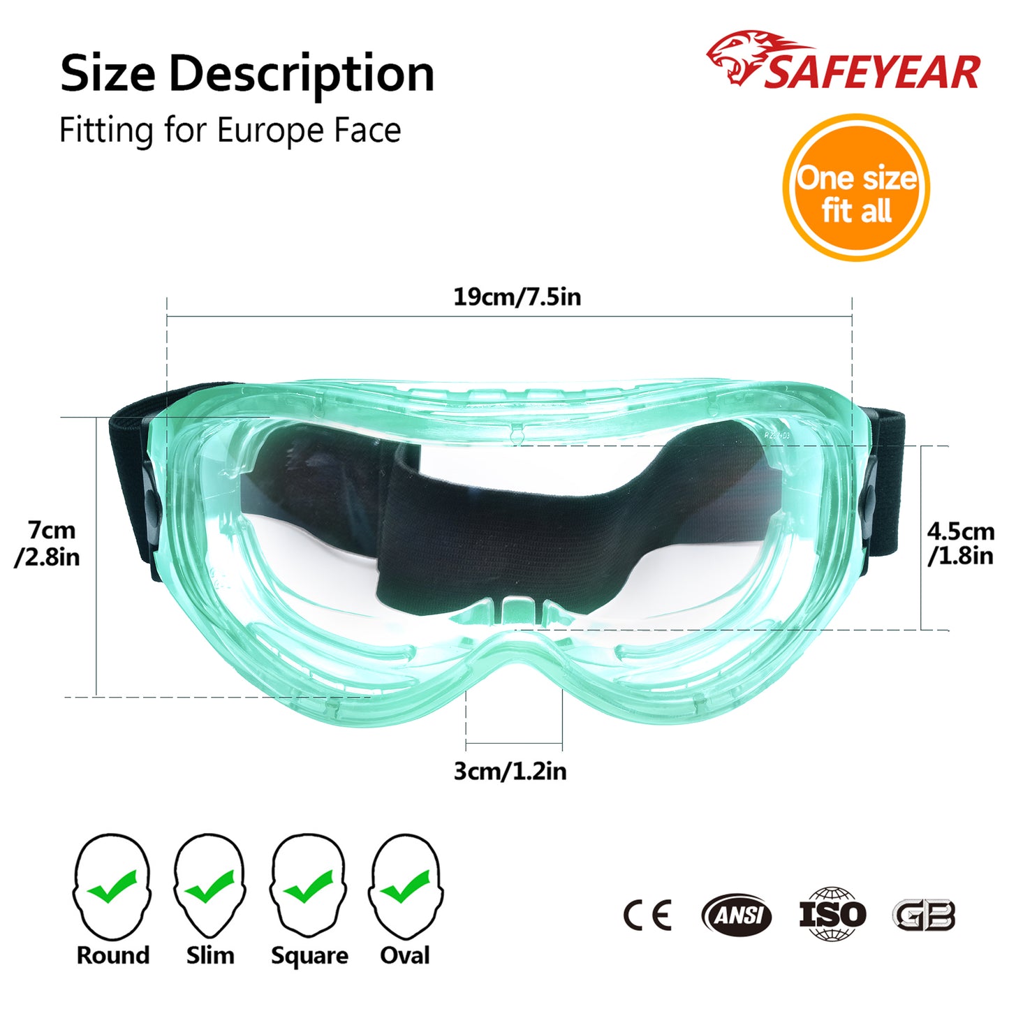 SAFEYEAR Anti Fog Safety Goggles Green【ANSI Z87 Approved】 HD Scratch Resistant Safety Glasses for Men and Women, VU Protection Over Glasses Work Goggles
