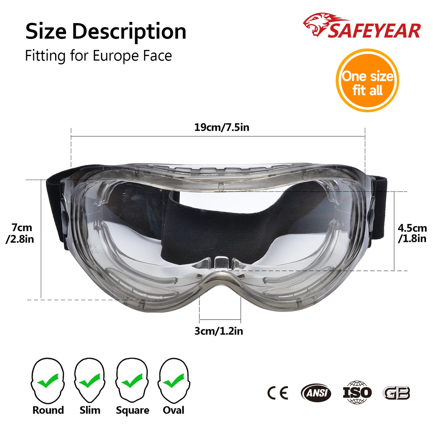 SAFEYEAR Anti Fog Safety Goggles- SG007 HD Scratch Resistant Safety Glasses Lens for Men and Women, VU Protection Over Glasses Work Goggles for DIY, Lab, Welding, Grinding, Chemistry