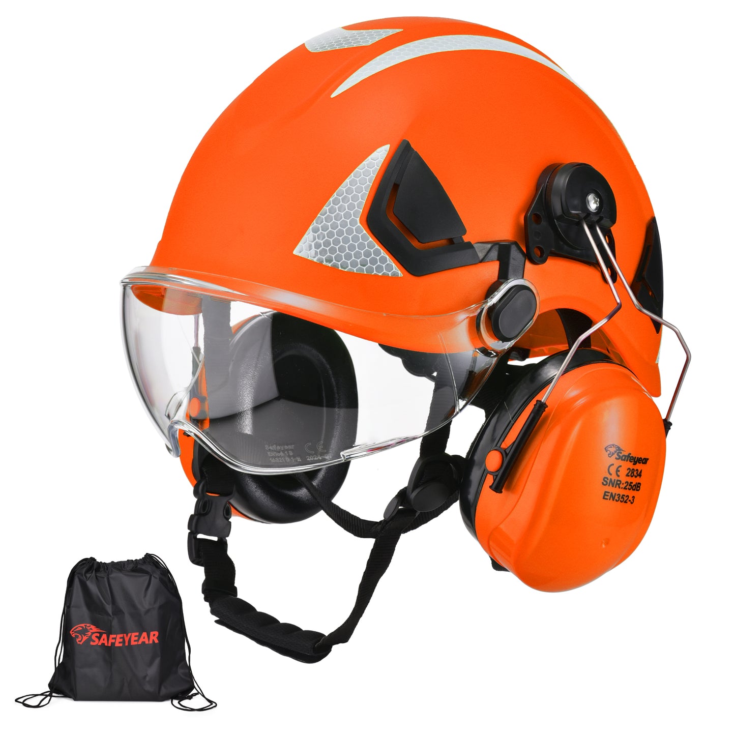 SAFEYEAR Hard Hat with Goggles & Ear Protection - ANSI/CE Certified for Construction, Mining, Warehouse