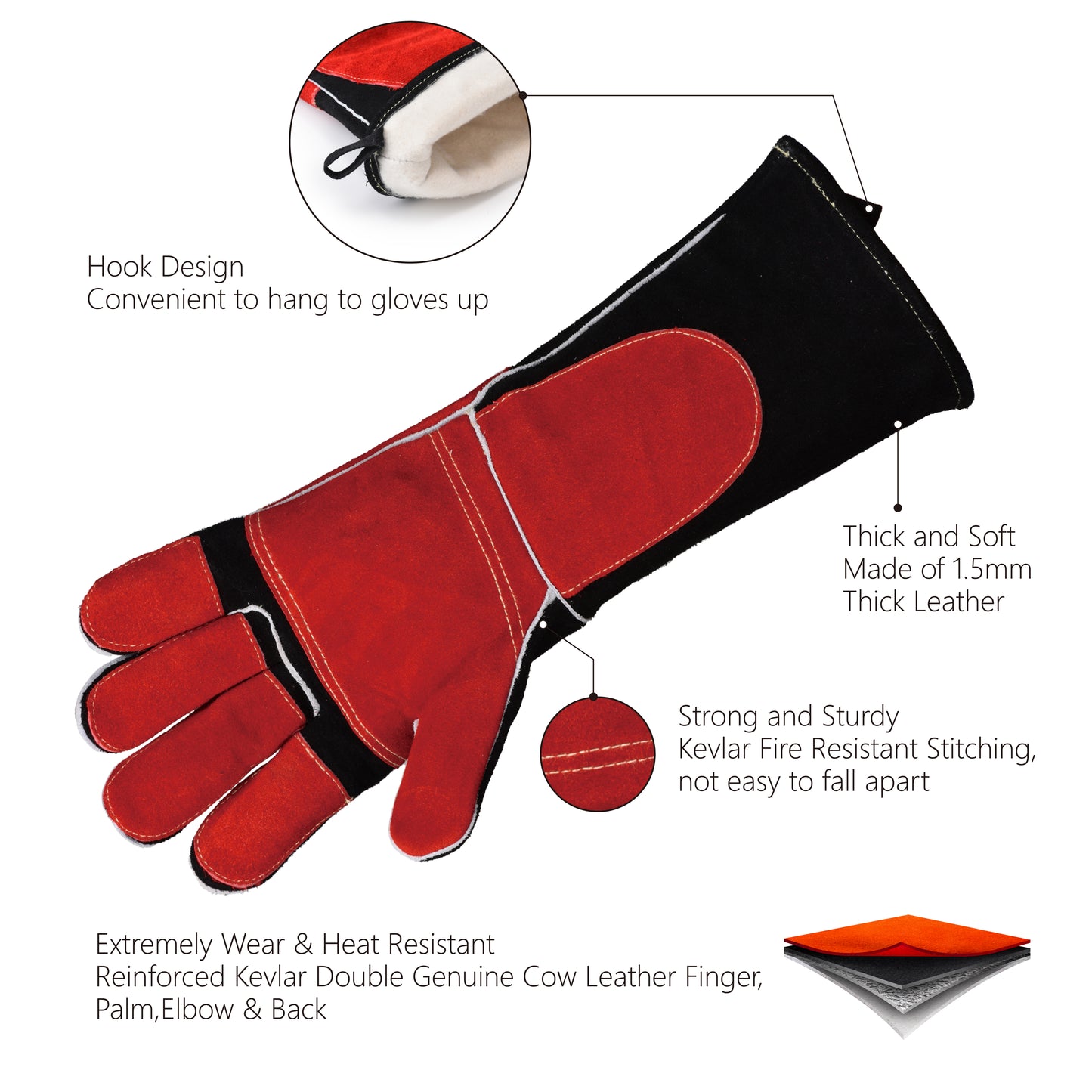 SAFEYEAR 932°F/500°C, Leather Forge Welding Gloves, Extrme Heat &Fire Resistant Work Gloves