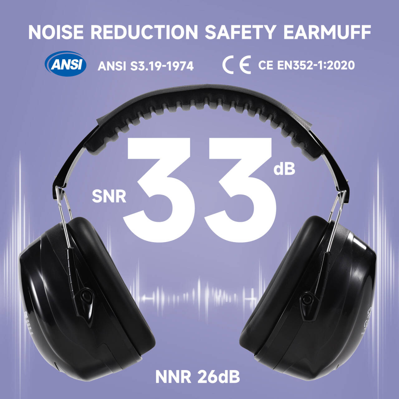 Safeyear 33dB SNR Industrial Ear Muffs, ANSI/CE Certified Noise Cancelling Headphones for Construction & Airport, Adjustable Hearing Protection with Storage Box