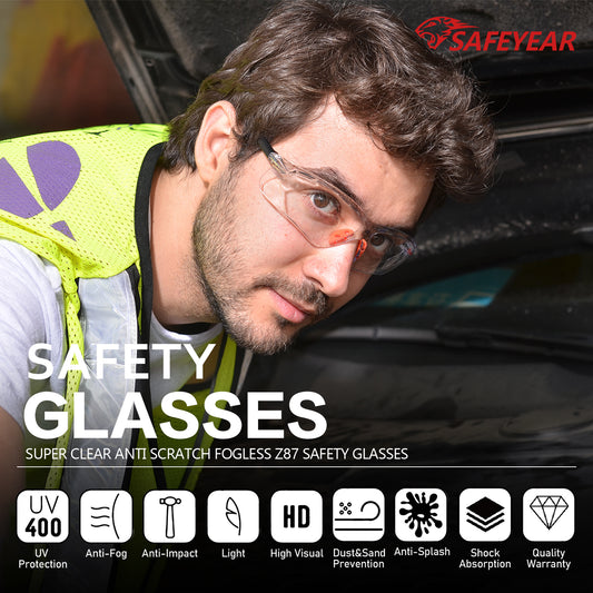 SAFEYEAR SG003 Anti-Scratch Safety Glasses – HD Anti-Fog Lens, UV Protection, No-Slip Grip