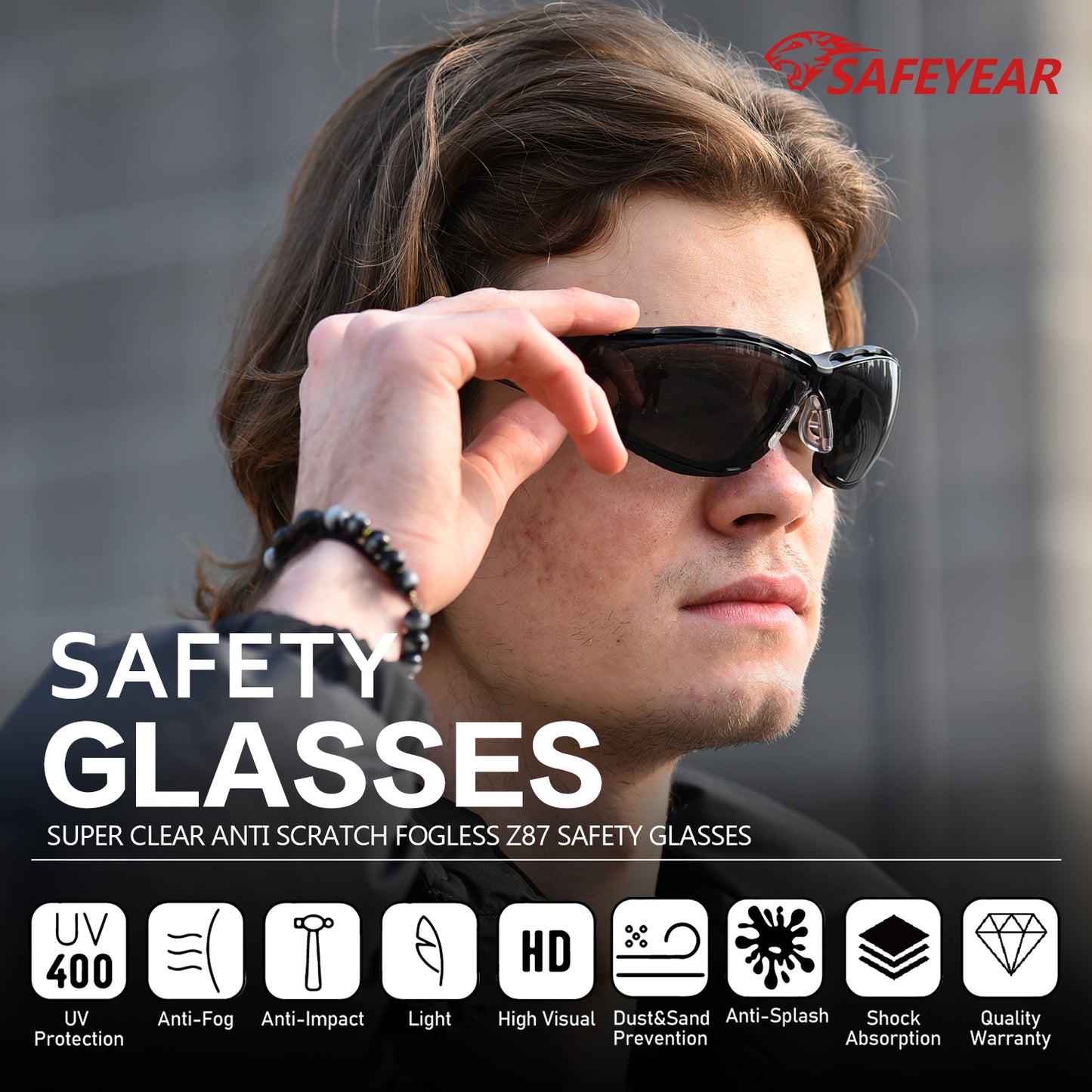 ANSI & EN166 Safety Sunglasses - UV400 Tinted Lens, Free Head Strap Included