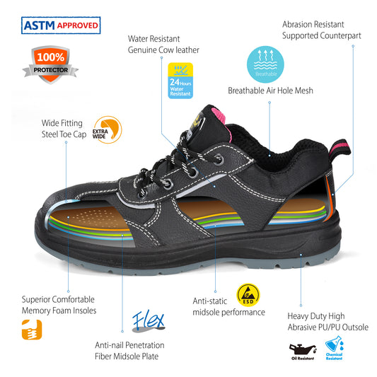 Safetoe Black Steel Toe Women Safety Shoes