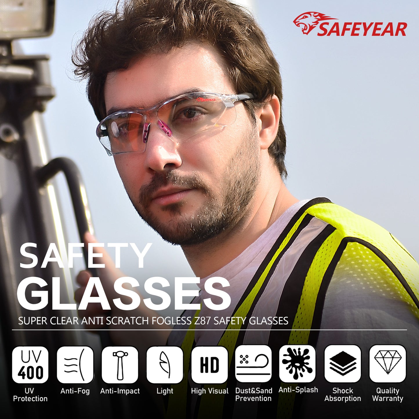 Gafas de seguridad SAFEYEAR para mujer, lentes antivaho, transparentes HD, resistentes a arañazos, con correas ajustables, agarre antideslizante, protección VU para bricolaje, laboratorio, soldadura, pulido y química (rosa)