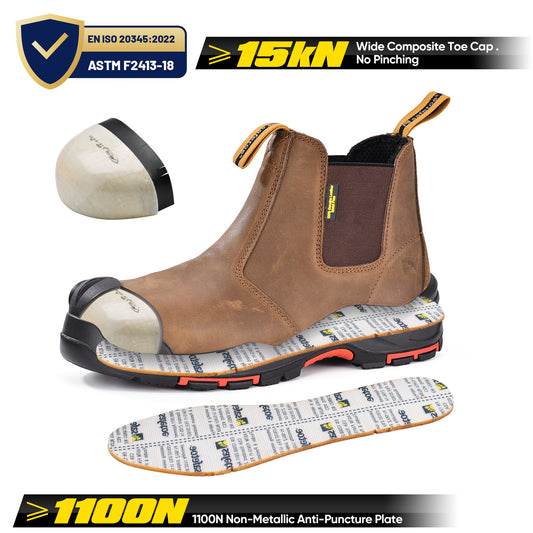 Safetoe Water Resistant Leather Brown Work Boots(M-8025NBO)