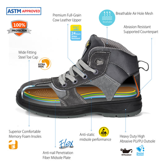 Safetoe Grey Steel Toe Safety Boots for Women