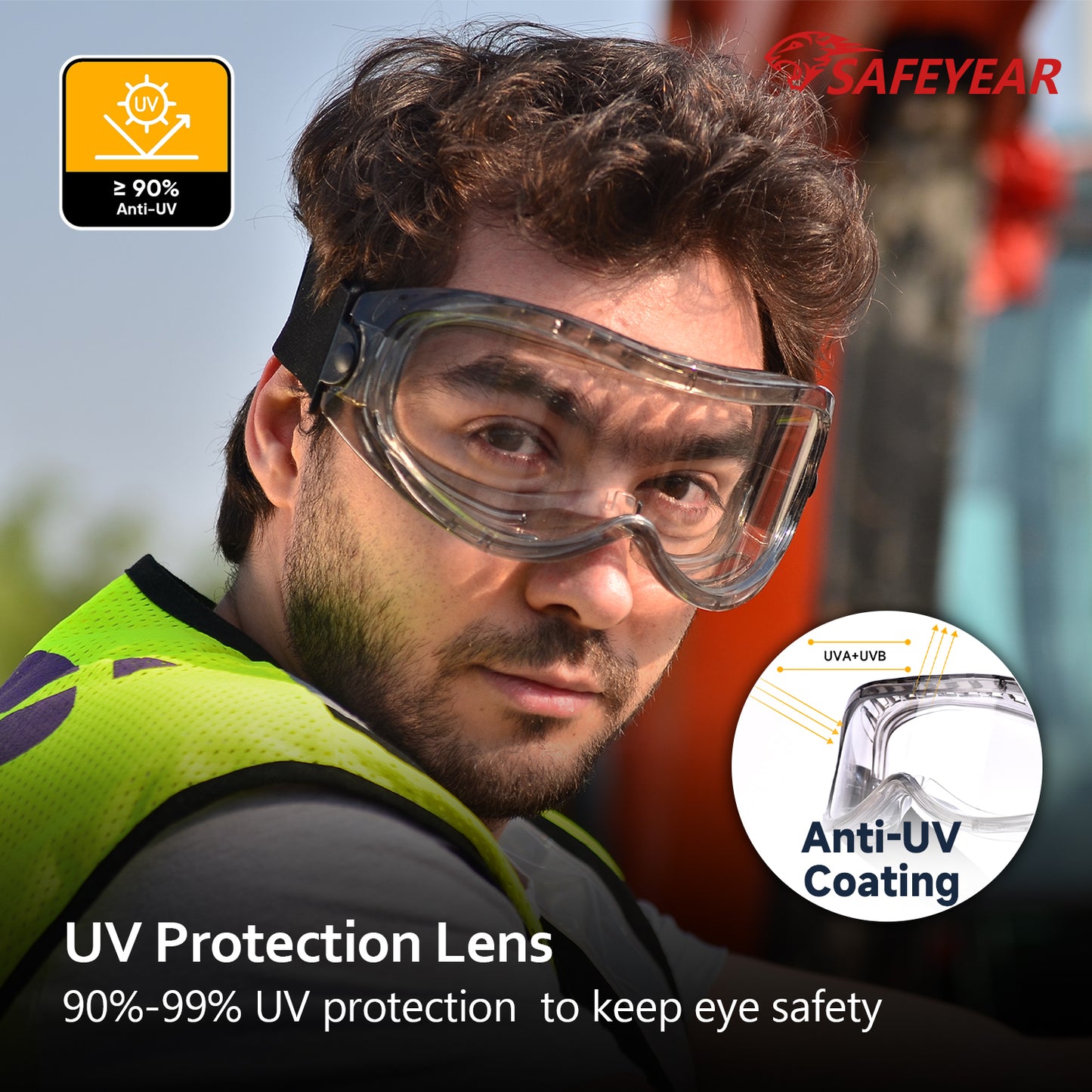 SAFEYEAR Anti Fog Safety Goggles- SG007 HD Scratch Resistant Safety Glasses Lens for Men and Women, VU Protection Over Glasses Work Goggles for DIY, Lab, Welding, Grinding, Chemistry