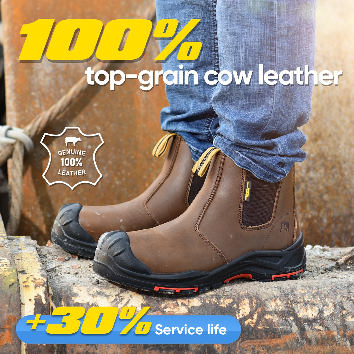 Safetoe Water Resistant Leather Brown Work Boots(M-8025NBO)