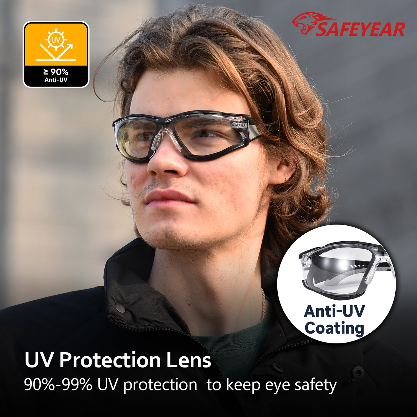 ANSI & EN16321 Safety Glasses - Anti-Fog/Scratch Resistant, Clear Lens with Free Head Strap