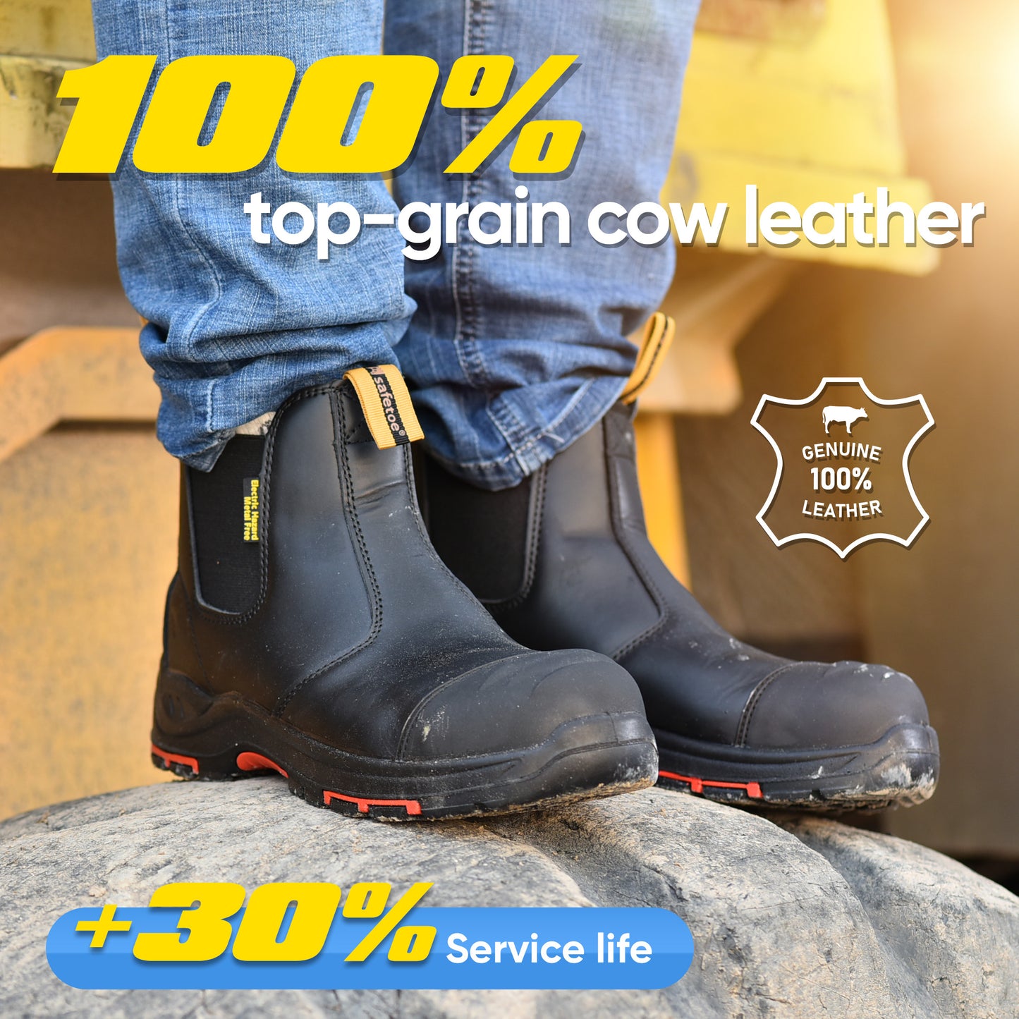 Safetoe Cow Leather Waterproof Men's Work Boots 18KV Electric Hazard(M-8025NBK)