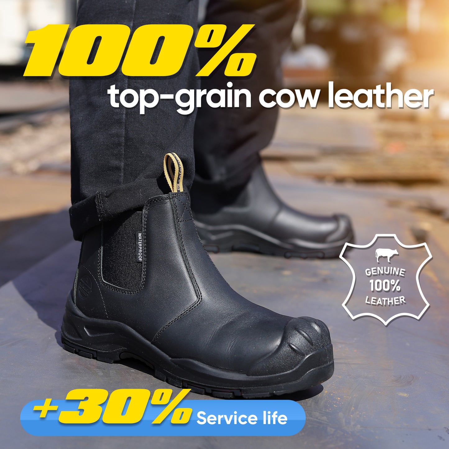 Safetoe Water Resistant Leather Black Work Boots(M-8025NBO)