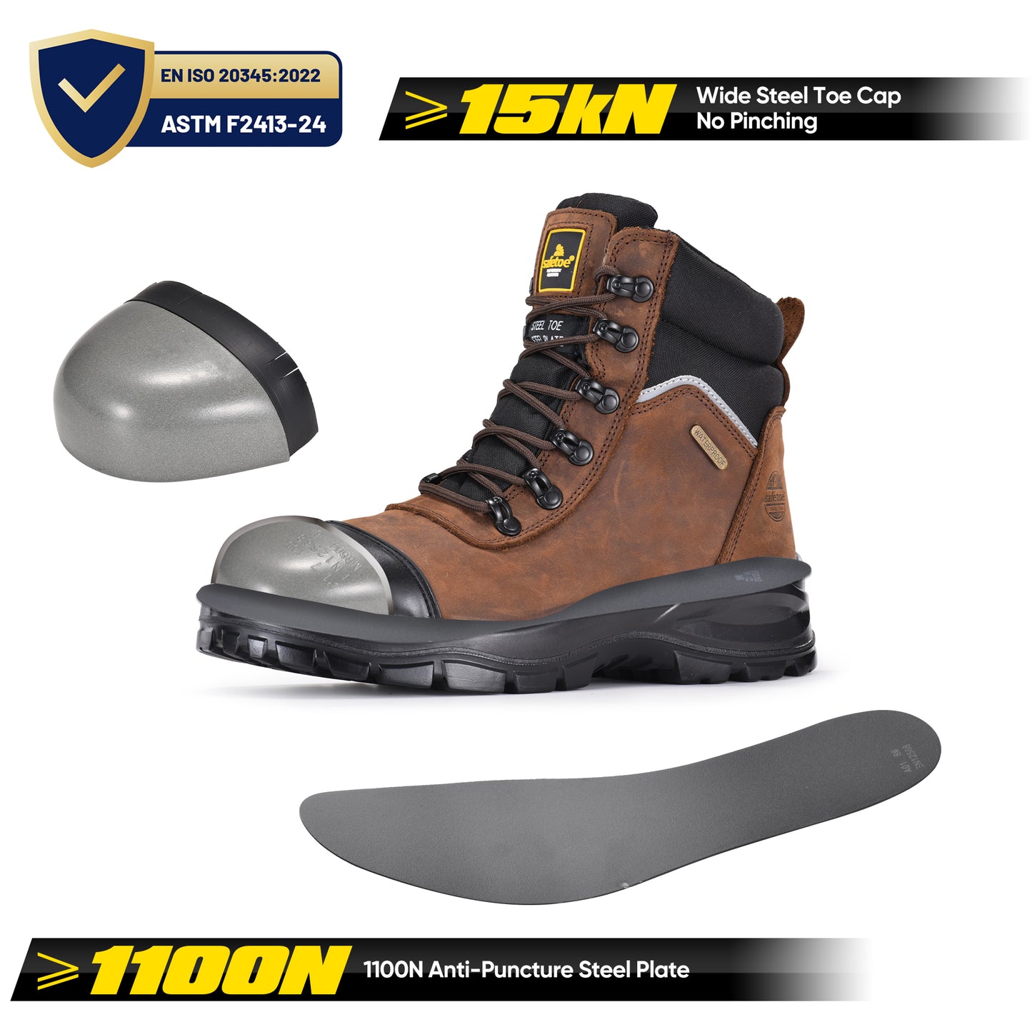Composite Toe SafetyWork Boots Waterpro of Membrane M-8577 SD Brown