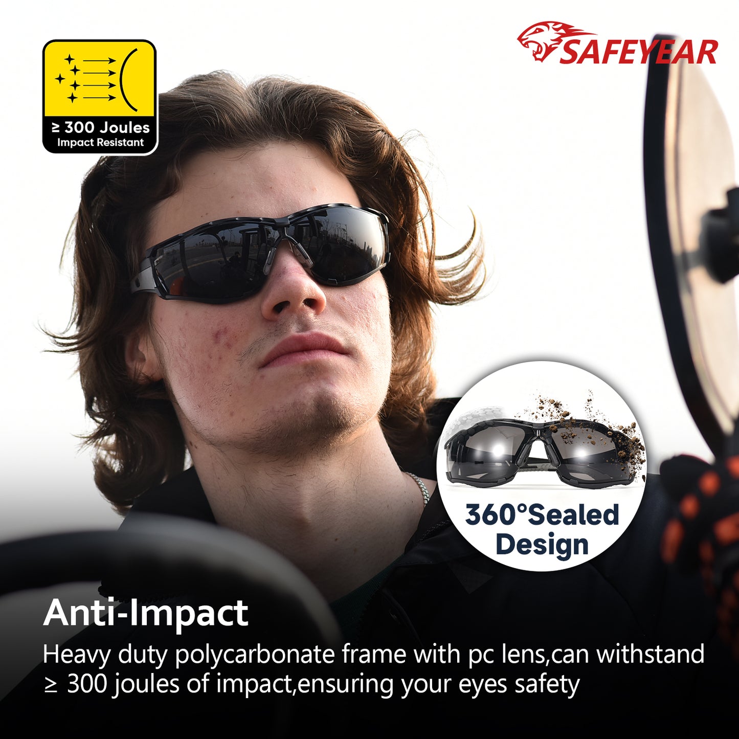 ANSI & EN166 Safety Sunglasses - UV400 Tinted Lens, Free Head Strap Included