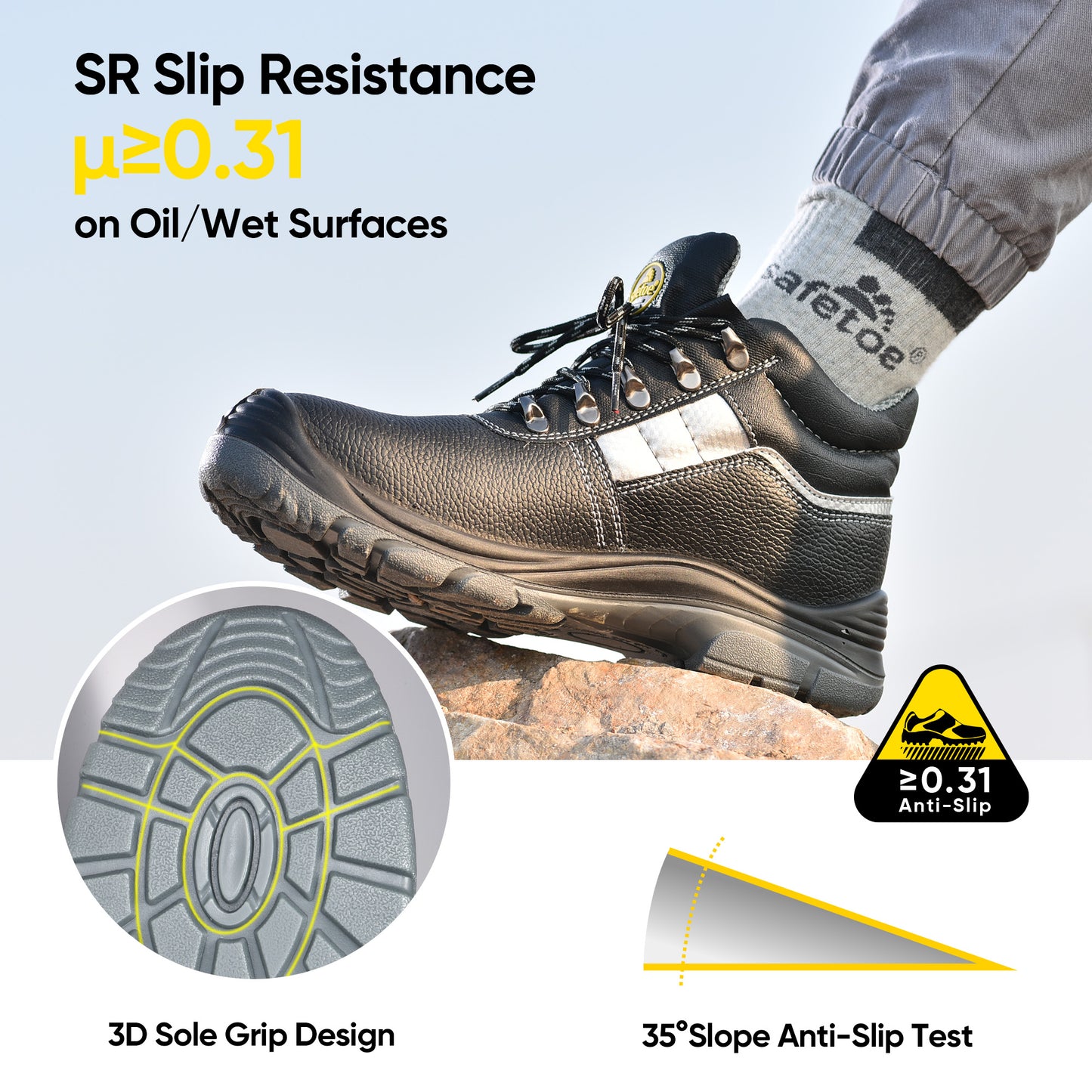Safetoe Waterproof Leather Safety Work Boots for Men & Women(M-8027)