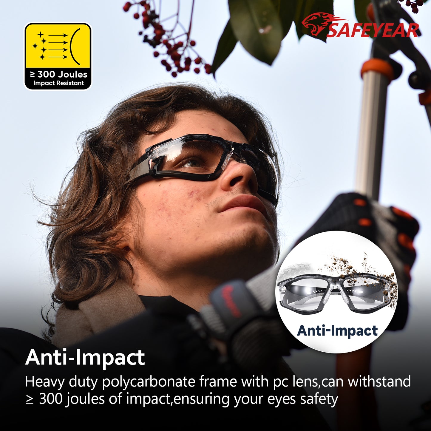 ANSI & EN16321 Safety Glasses - Anti-Fog/Scratch Resistant, Clear Lens with Free Head Strap