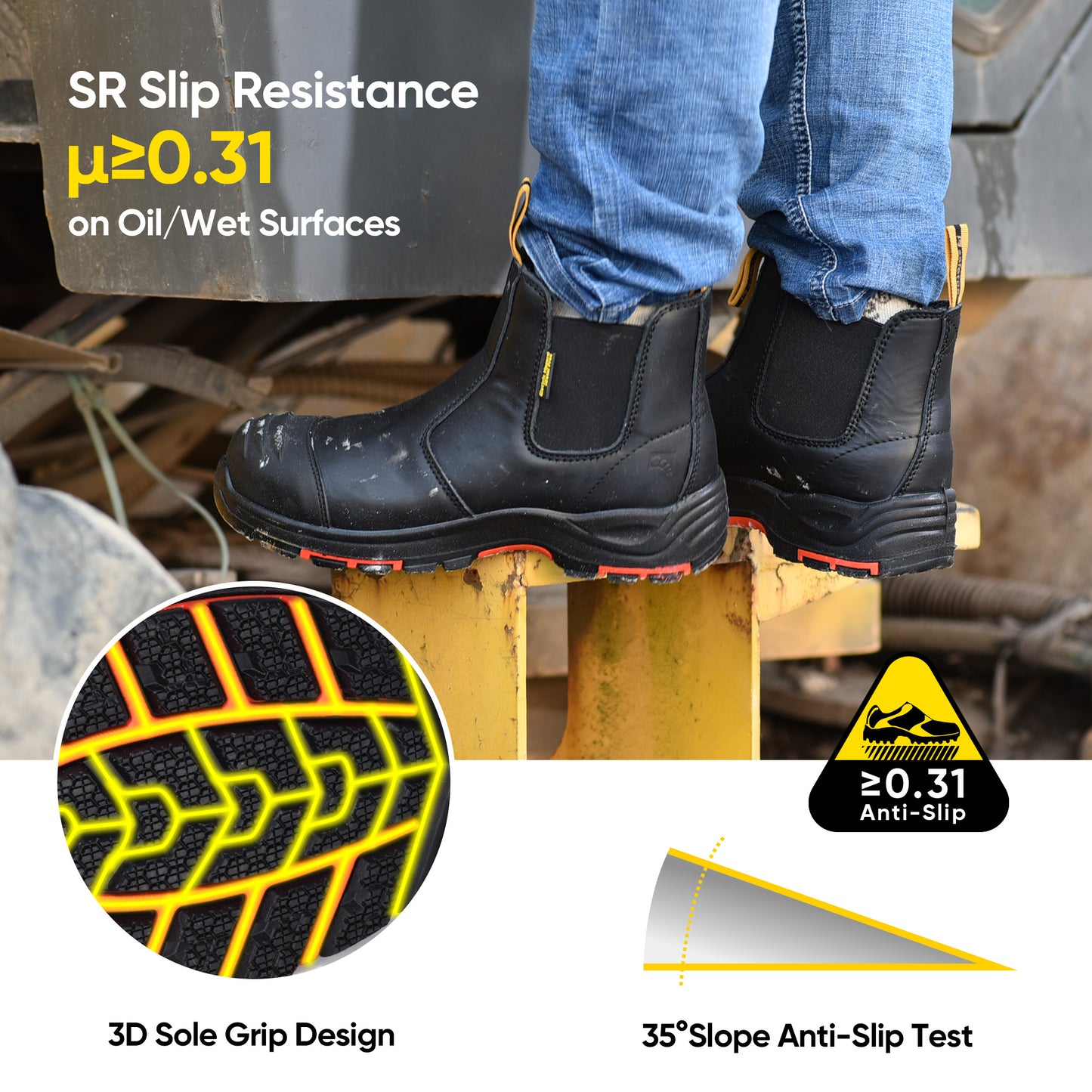 Safetoe Cow Leather Waterproof Men's Work Boots 18KV Electric Hazard(M-8025NBK)