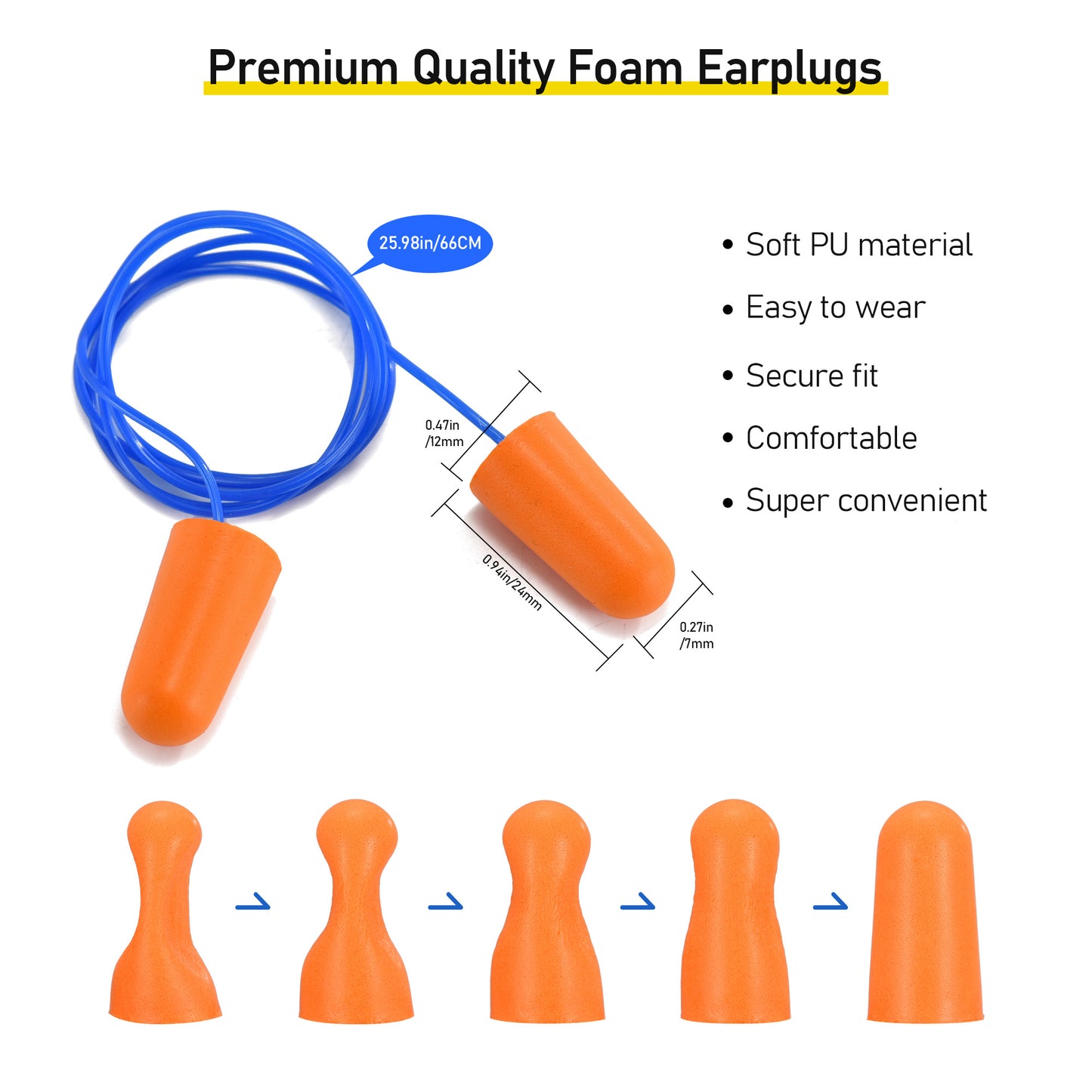 Safeyear QuitePiece PU Foam Earplugs 38dB Noise Reduction - Slow Recovery Sleep Earplugs for Working, Concerts, Travel & Snoring Relief