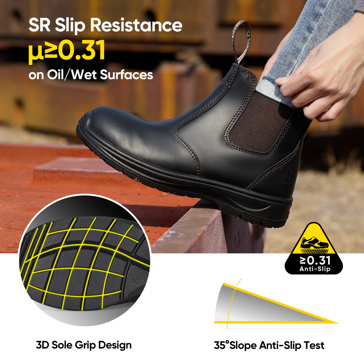 Safetoe Resistant Cow Leather Steel Toe Safety Work Boots (M-8025W)