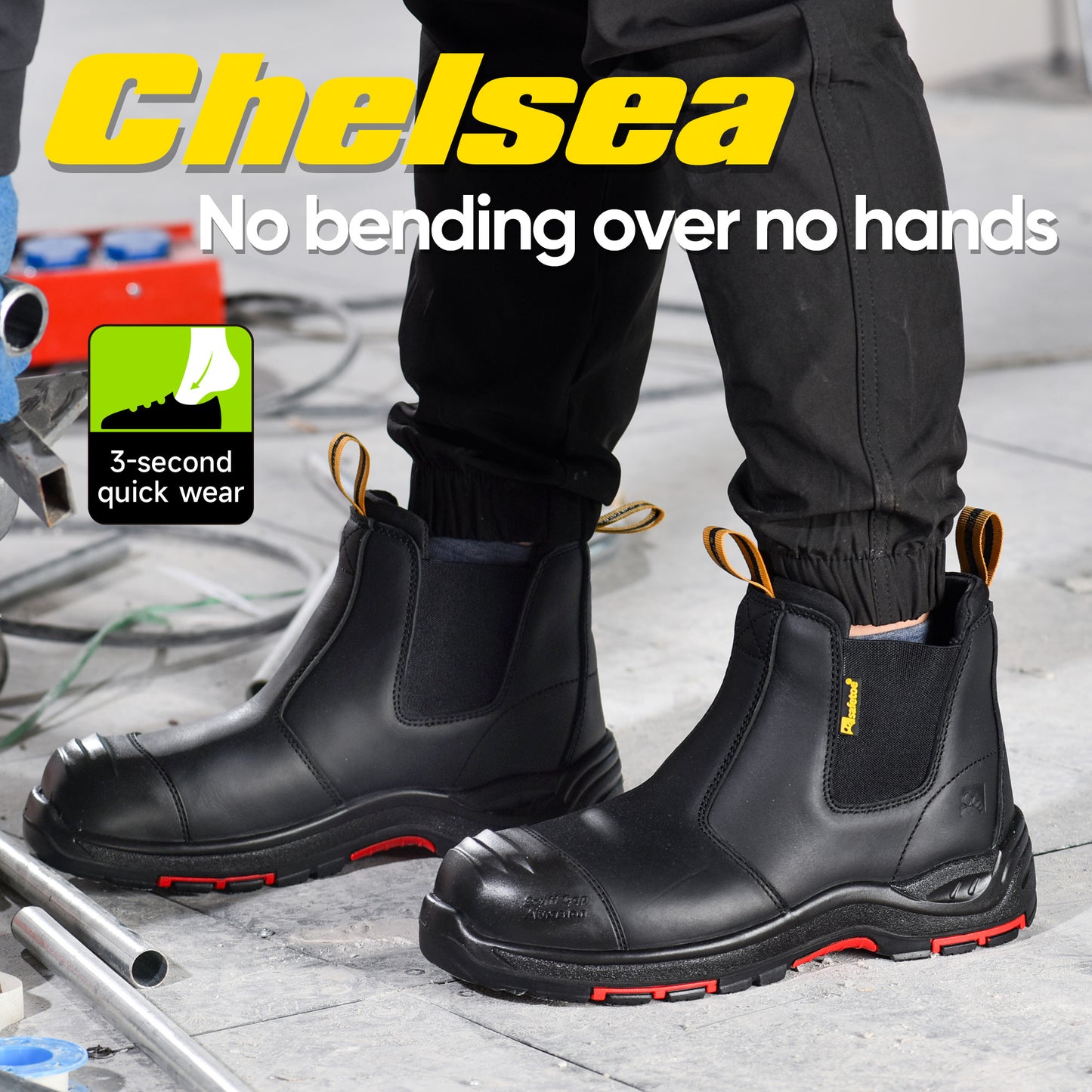 Safetoe Black Leather Composite Toe Work Boots – Slip-Resistant, 18kV EH Rated, Anti-Puncture