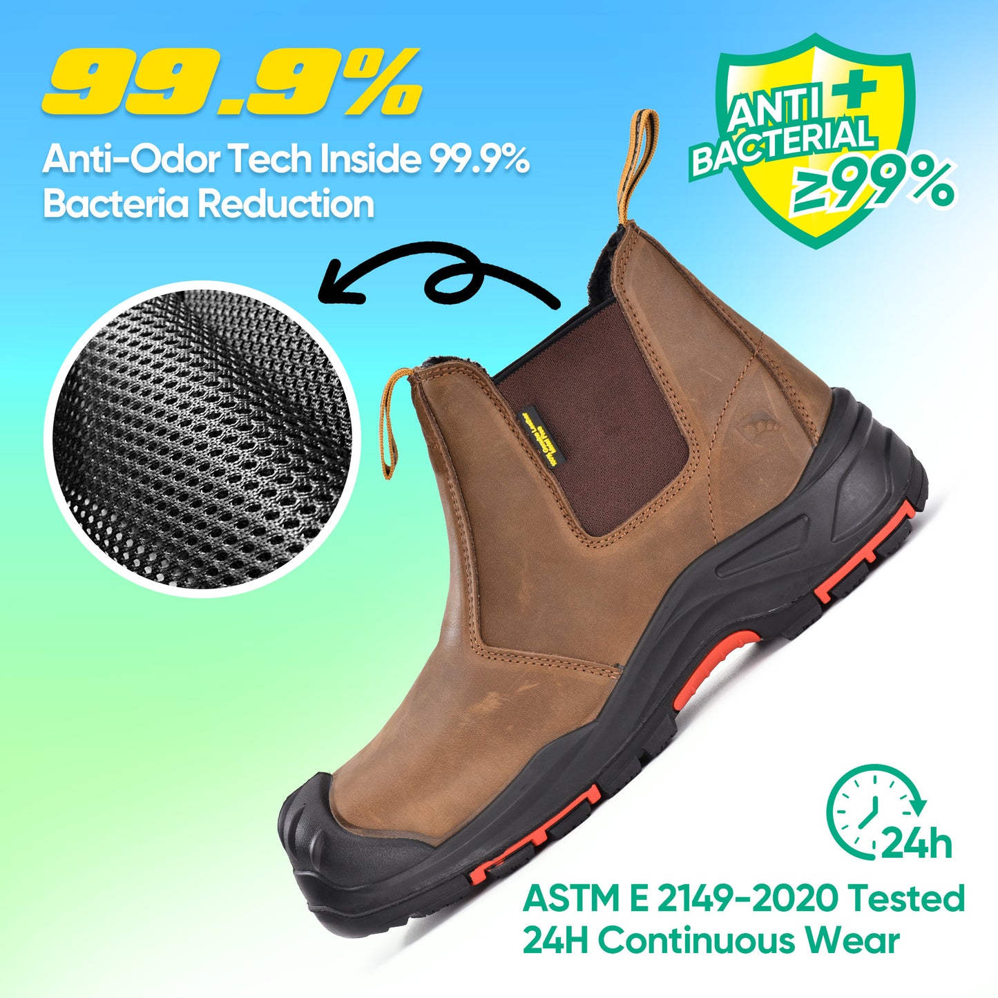 Safetoe Water Resistant Leather Brown Work Boots(M-8025NBO)