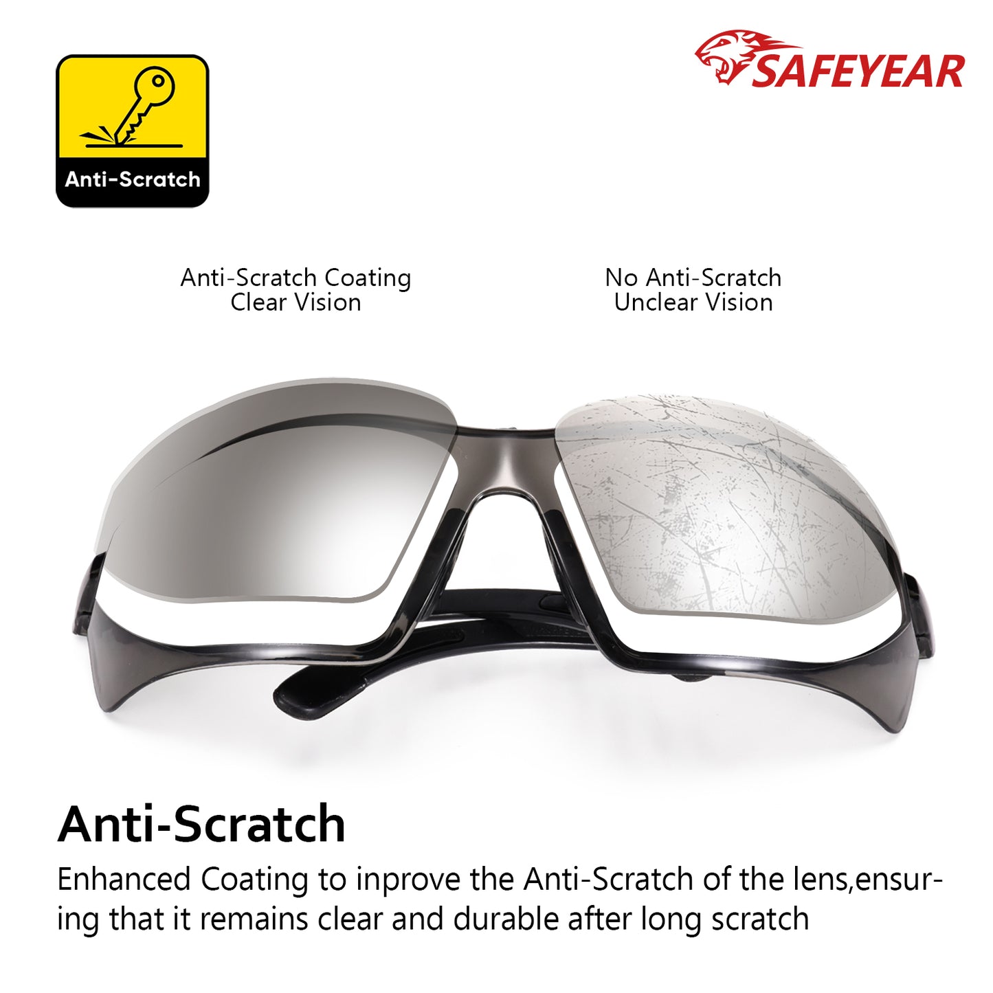 SAFEYEAR Safety Glasses – Clear Lens, UV Protection, Scratch Resistant, ANSI Z87+ (SG003BK)