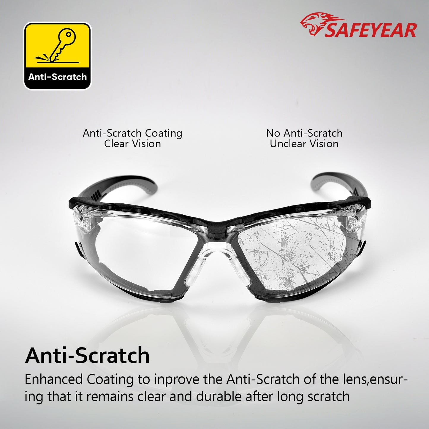 ANSI & EN16321 Safety Glasses - Anti-Fog/Scratch Resistant, Clear Lens with Free Head Strap