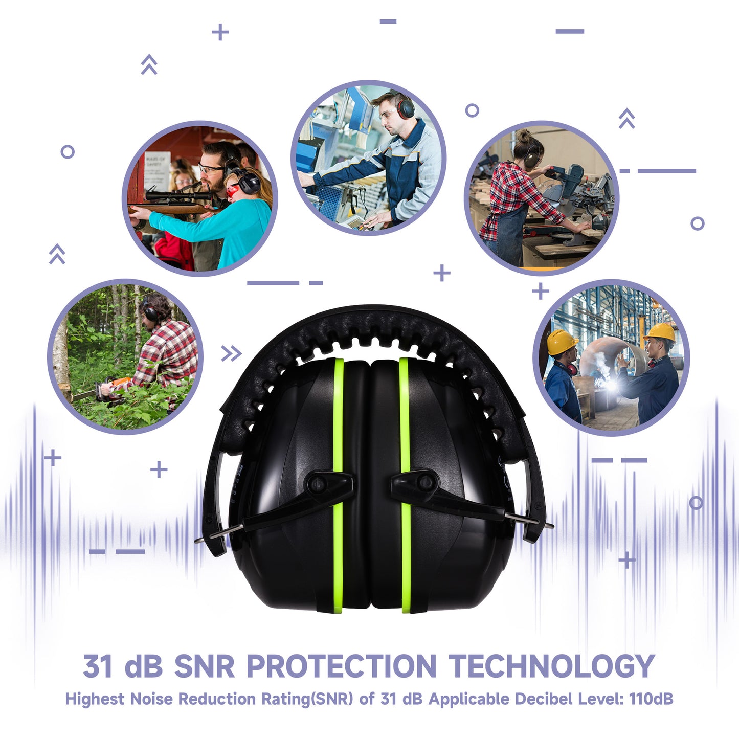 Safeyear QuiteEnjoy 31dB SNR Ear Muffs, Adjustable Noise Cancelling Ear Defenders for Construction Airport Factory, ANSI/CE Certified Hearing Protection