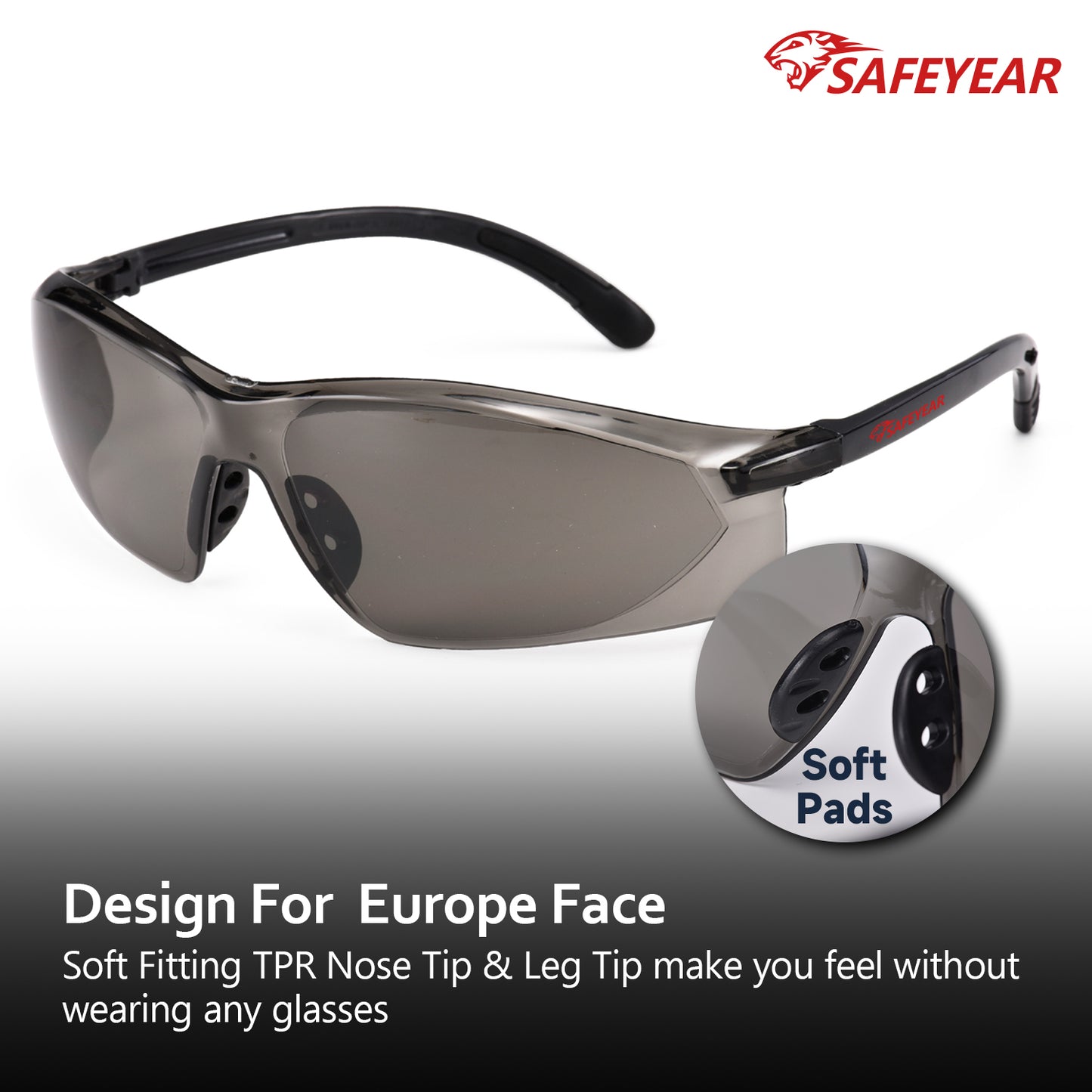 SAFEYEAR Safety Glasses – Clear Lens, UV Protection, Scratch Resistant, ANSI Z87+ (SG003BK)