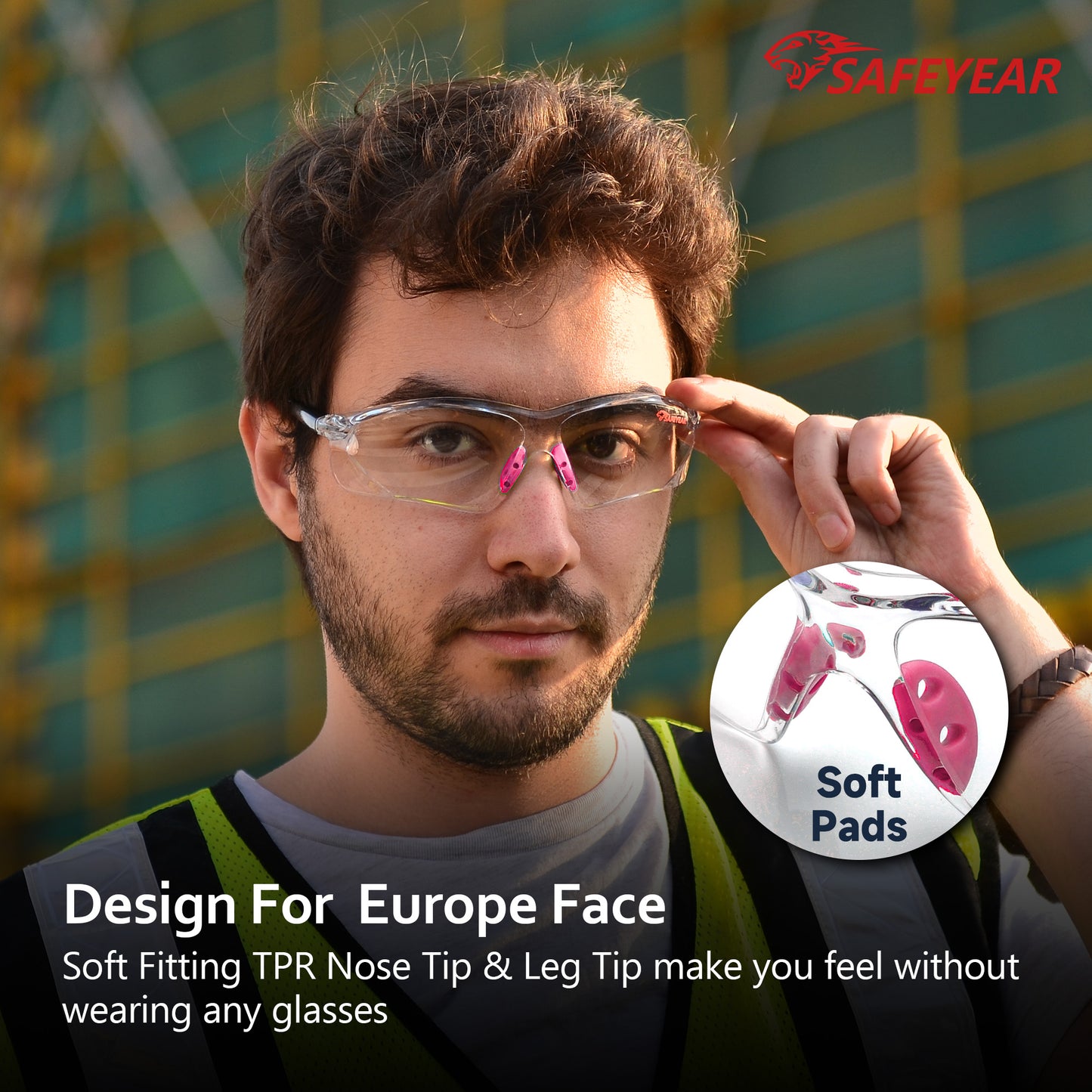 Gafas de seguridad SAFEYEAR para mujer, lentes antivaho, transparentes HD, resistentes a arañazos, con correas ajustables, agarre antideslizante, protección VU para bricolaje, laboratorio, soldadura, pulido y química (rosa)
