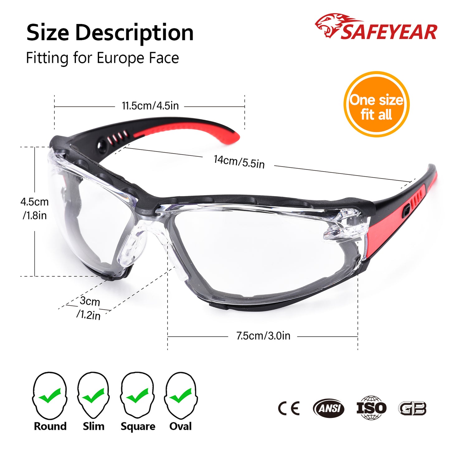 ANSI & EN16321 Safety Glasses - Anti-Fog