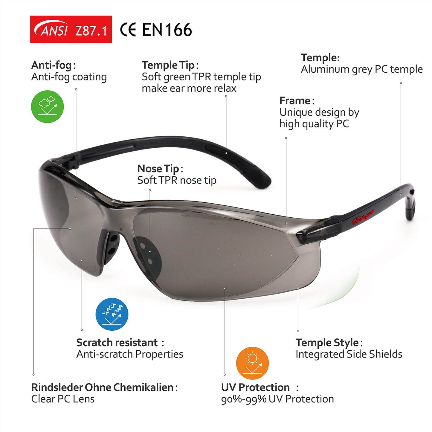 SAFEYEAR Safety Glasses – Clear Lens, UV Protection, Scratch Resistant, ANSI Z87+ (SG003BK)