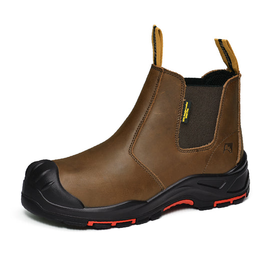 Safetoe Water Resistant Leather Brown Work Boots(M-8025NBO)