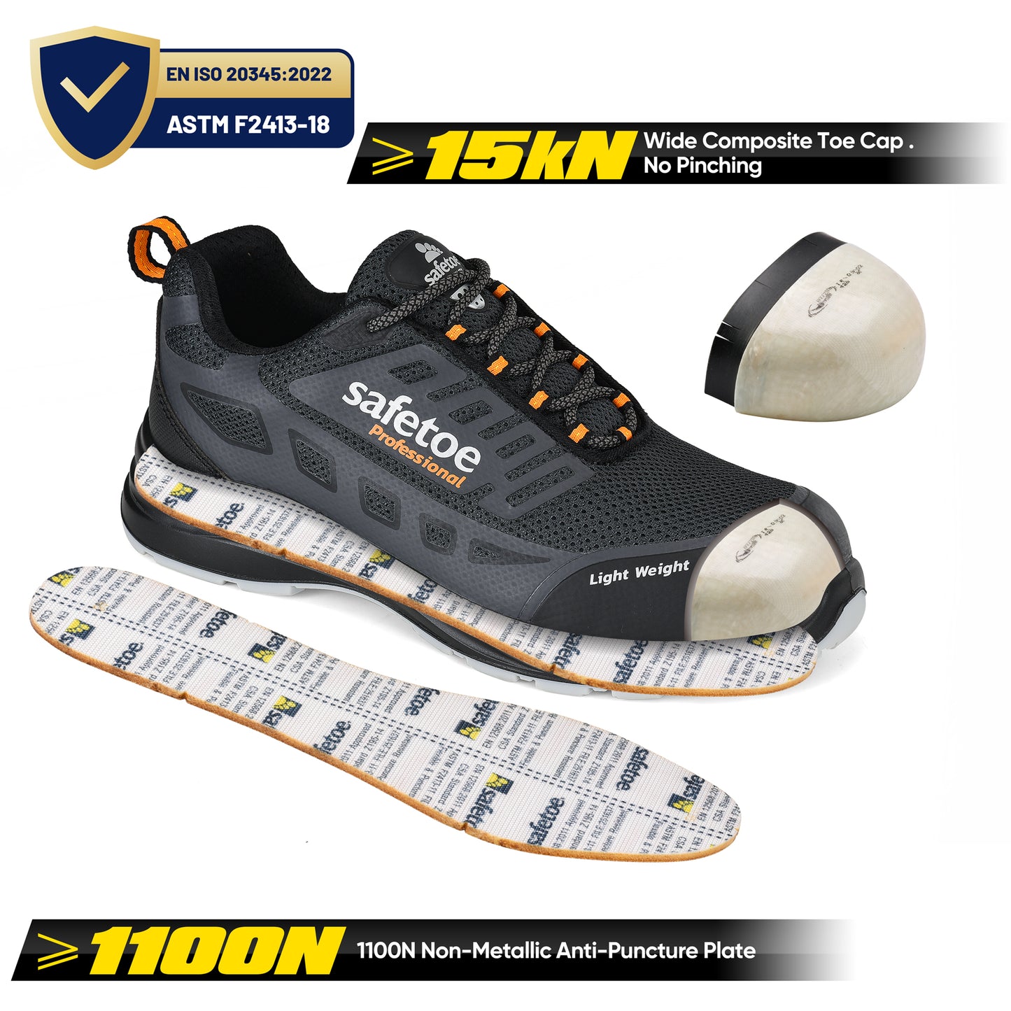SAFETOE Mens Lightweight Composite Toe Safety Shoes L-7571