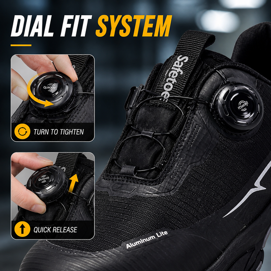 Lightweight QuickDial Safety Sneakers, S1P Aluminum Toe & Matrix-Tex PE Plate L-7601 Black
