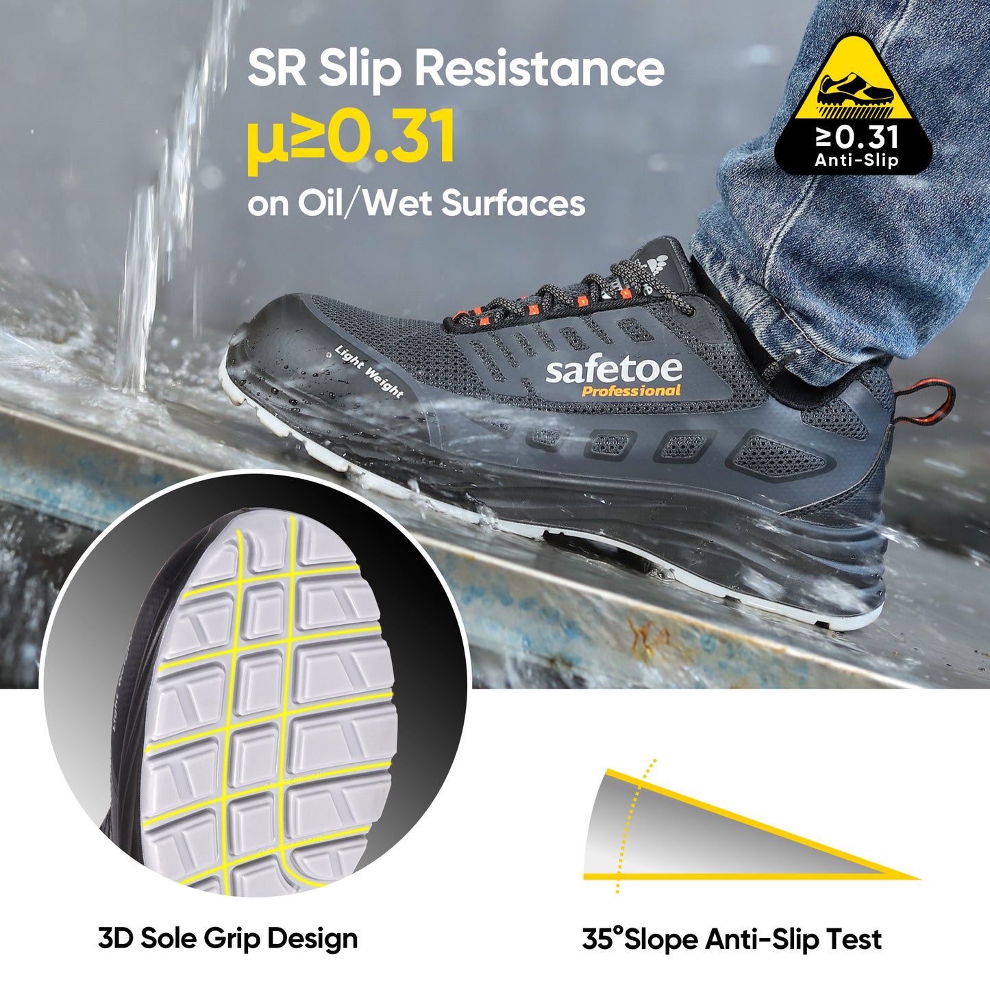 SAFETOE Mens Lightweight Composite Toe Safety Shoes L-7571