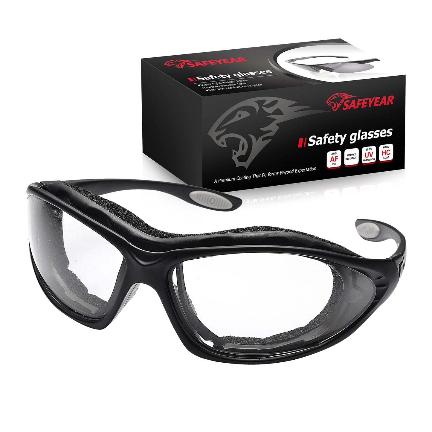 Gafas de seguridad antivaho SAFEYEAR - SG002, transparentes, resistentes a rayones, para hombres y mujeres, con agarre antideslizante, protección VU para bricolaje, laboratorio, soldadura, pulido y química.