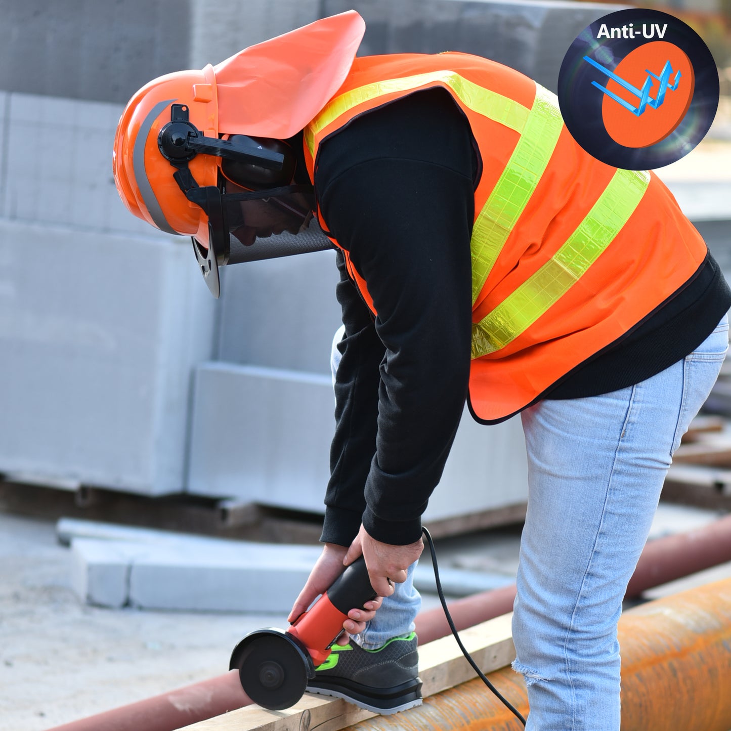 Casco de seguridad SAFEYEAR, casco con orejeras, correa de malla protectora para la cara, tamaño ajustable con perilla