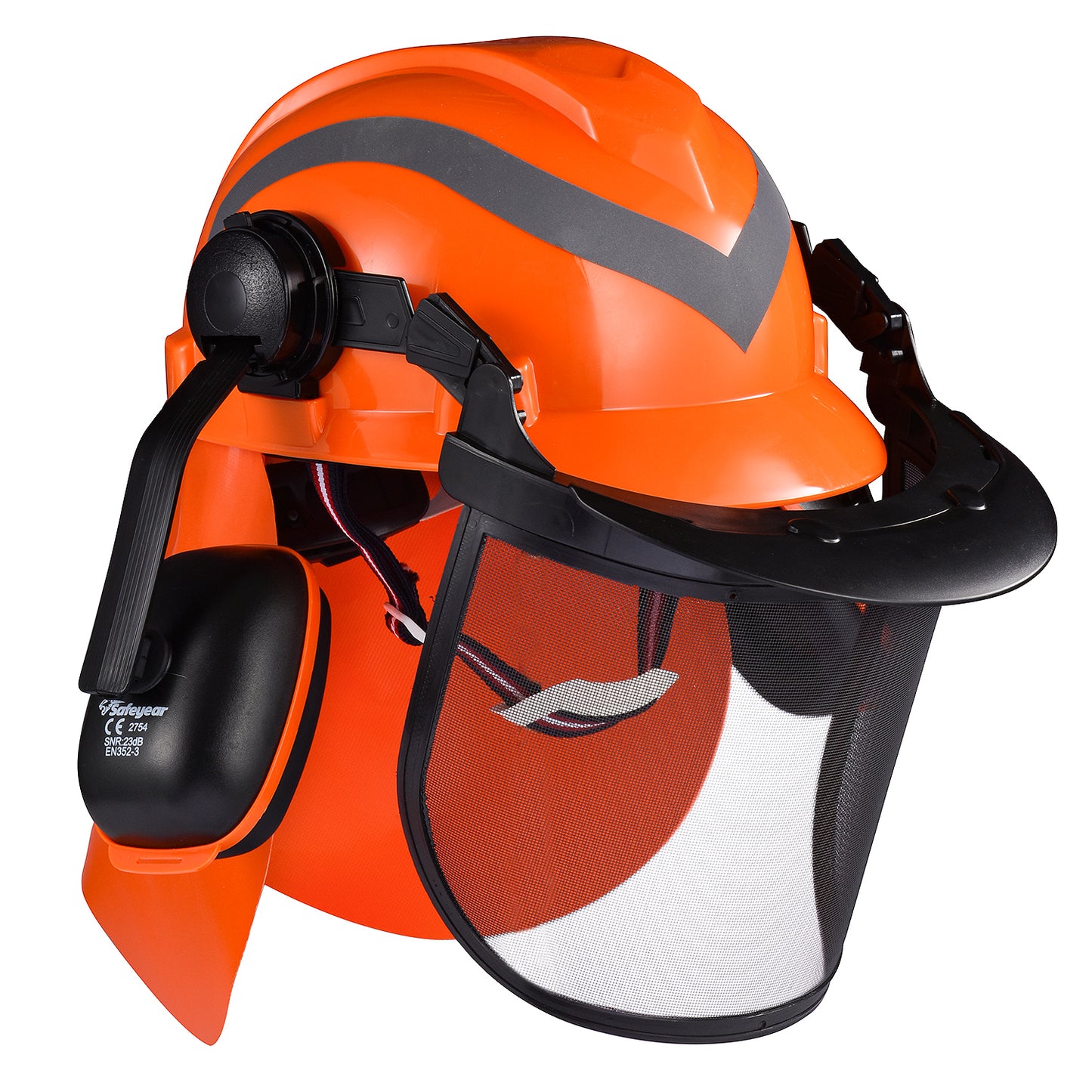 Casco de seguridad SAFEYEAR, casco con orejeras, correa de malla protectora para la cara, tamaño ajustable con perilla