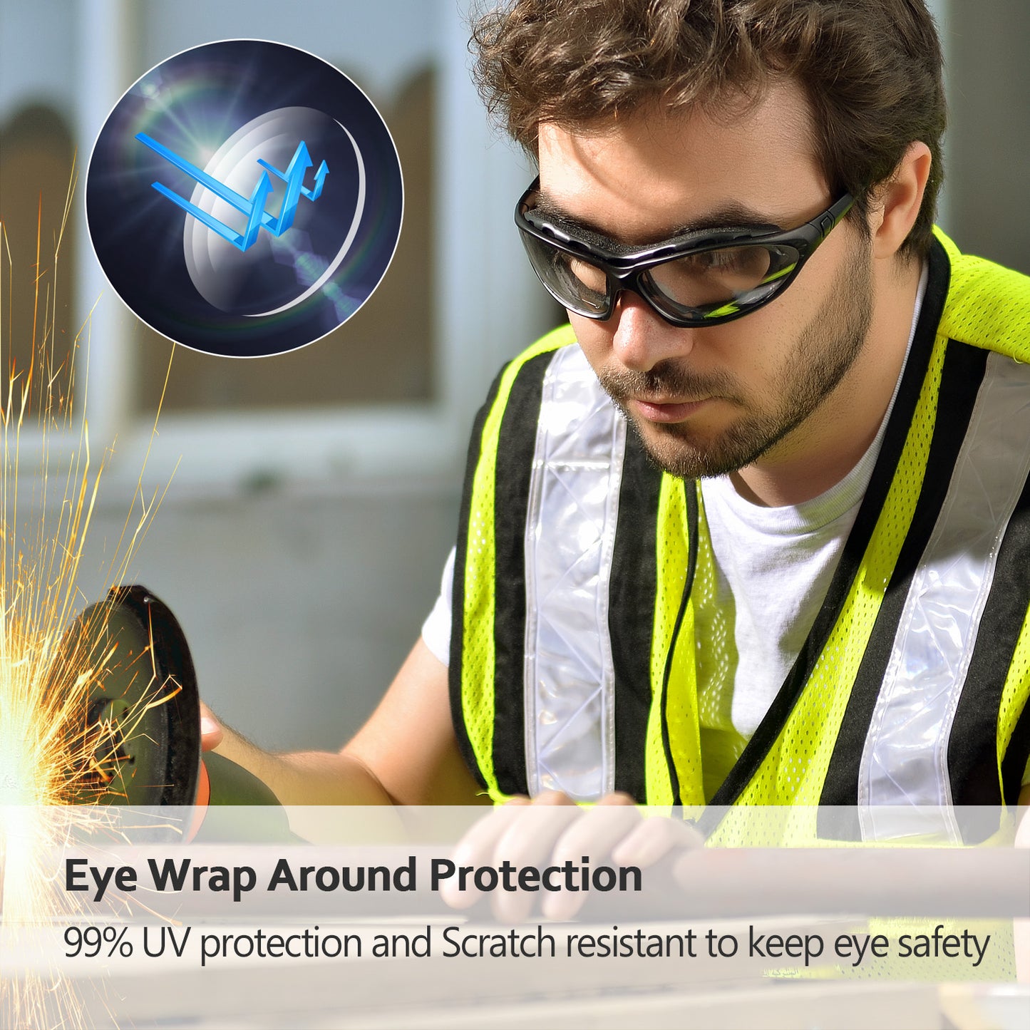 Gafas de seguridad antivaho SAFEYEAR - SG002, transparentes, resistentes a rayones, para hombres y mujeres, con agarre antideslizante, protección VU para bricolaje, laboratorio, soldadura, pulido y química.