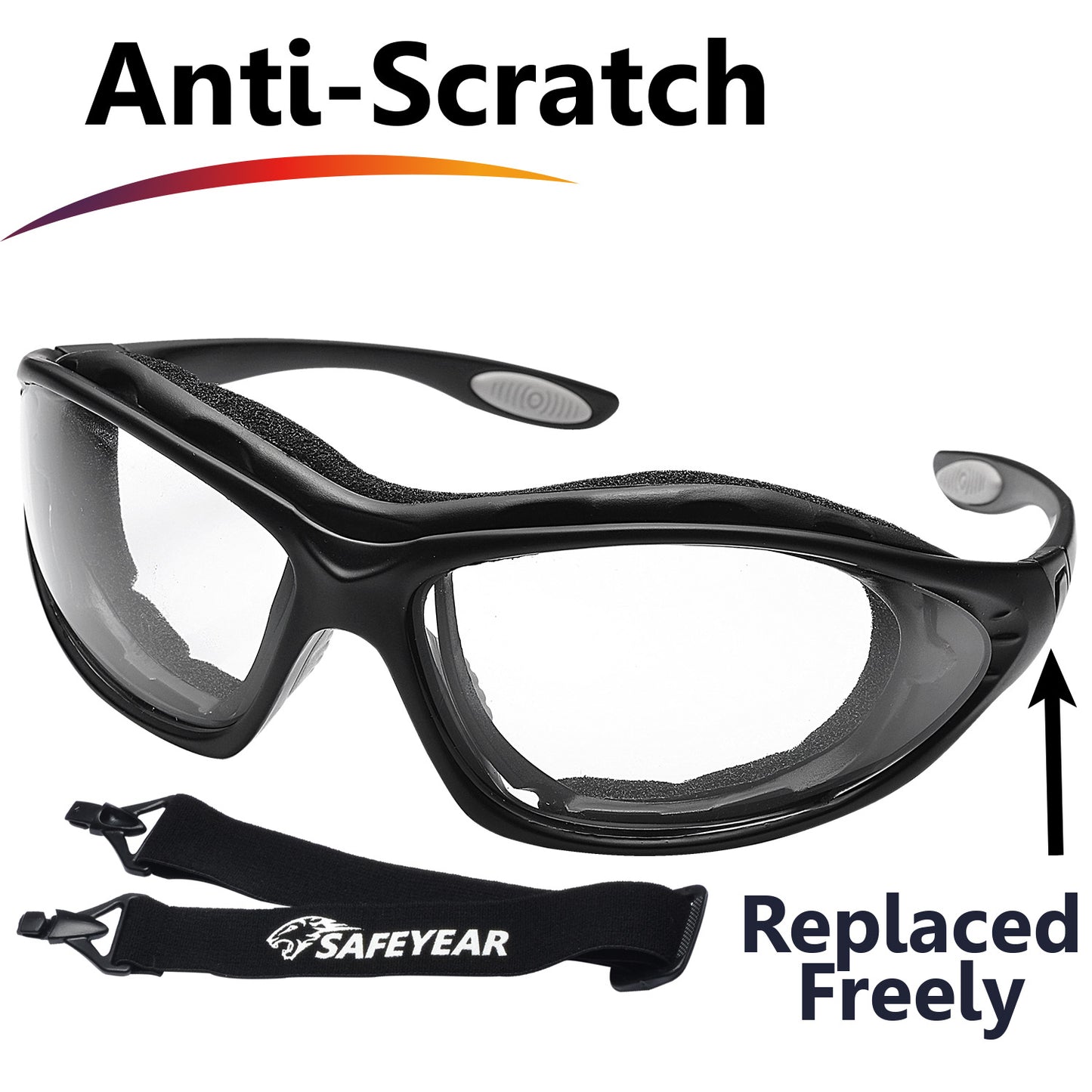Gafas de seguridad antivaho SAFEYEAR - SG002, transparentes, resistentes a rayones, para hombres y mujeres, con agarre antideslizante, protección VU para bricolaje, laboratorio, soldadura, pulido y química.