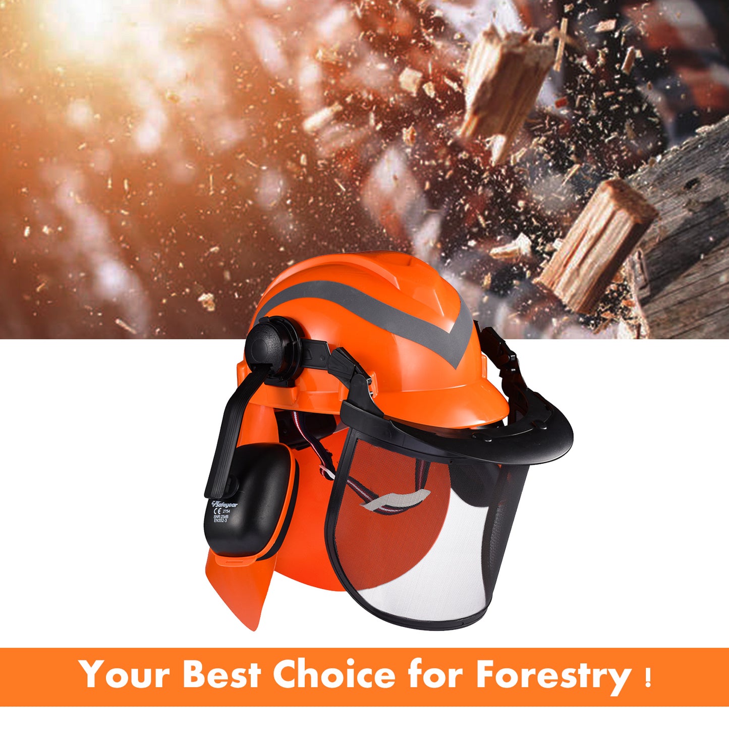 Casco de seguridad SAFEYEAR, casco con orejeras, correa de malla protectora para la cara, tamaño ajustable con perilla