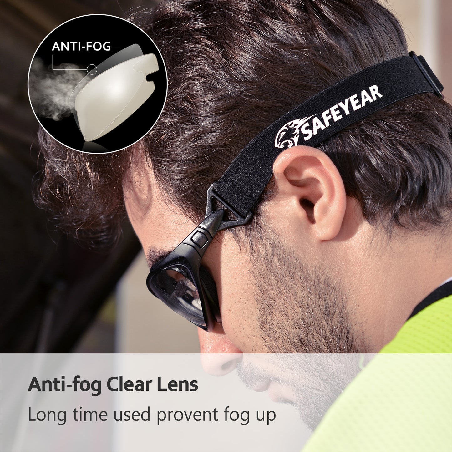 Gafas de seguridad antivaho SAFEYEAR - SG002, transparentes, resistentes a rayones, para hombres y mujeres, con agarre antideslizante, protección VU para bricolaje, laboratorio, soldadura, pulido y química.