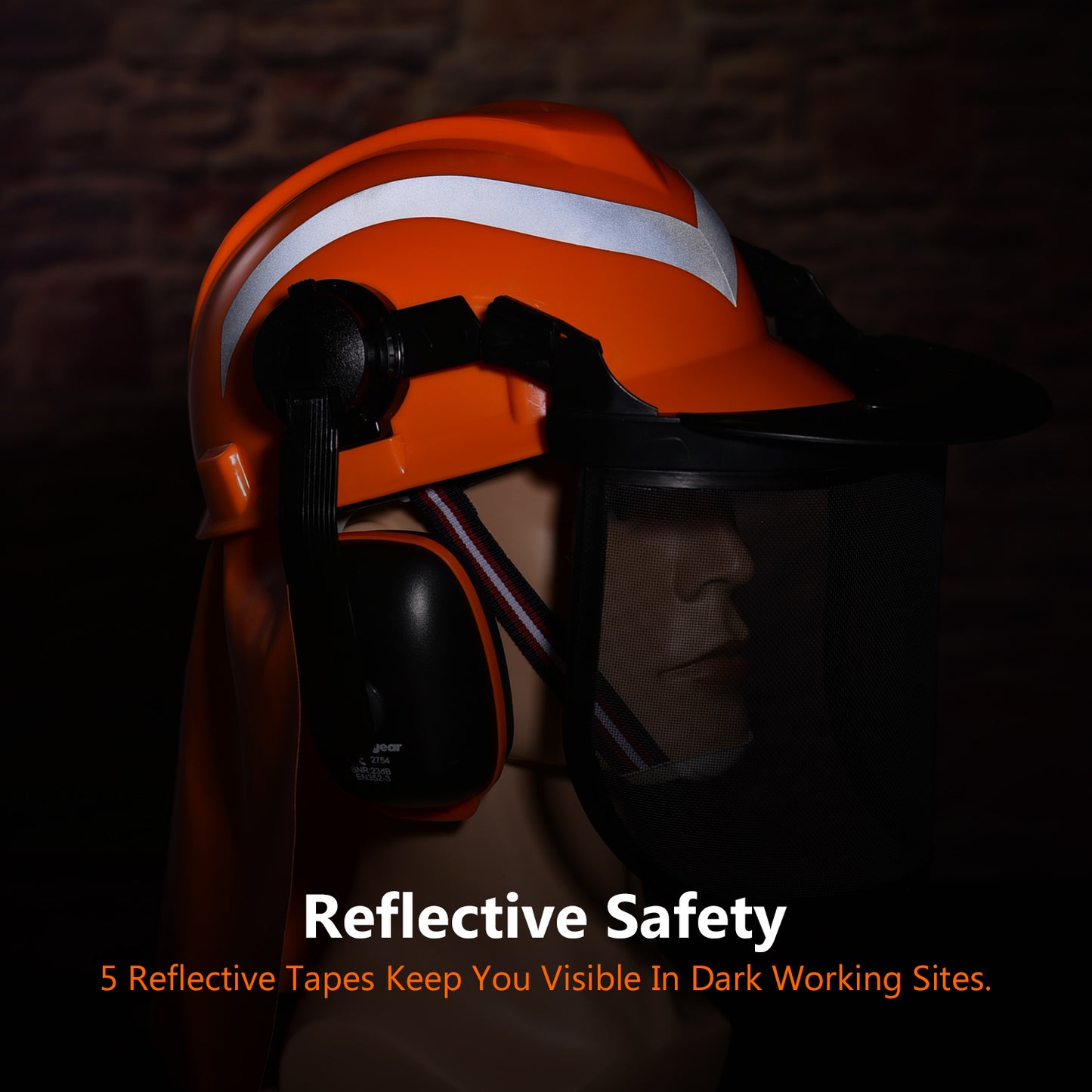 Casco de seguridad SAFEYEAR, casco con orejeras, correa de malla protectora para la cara, tamaño ajustable con perilla
