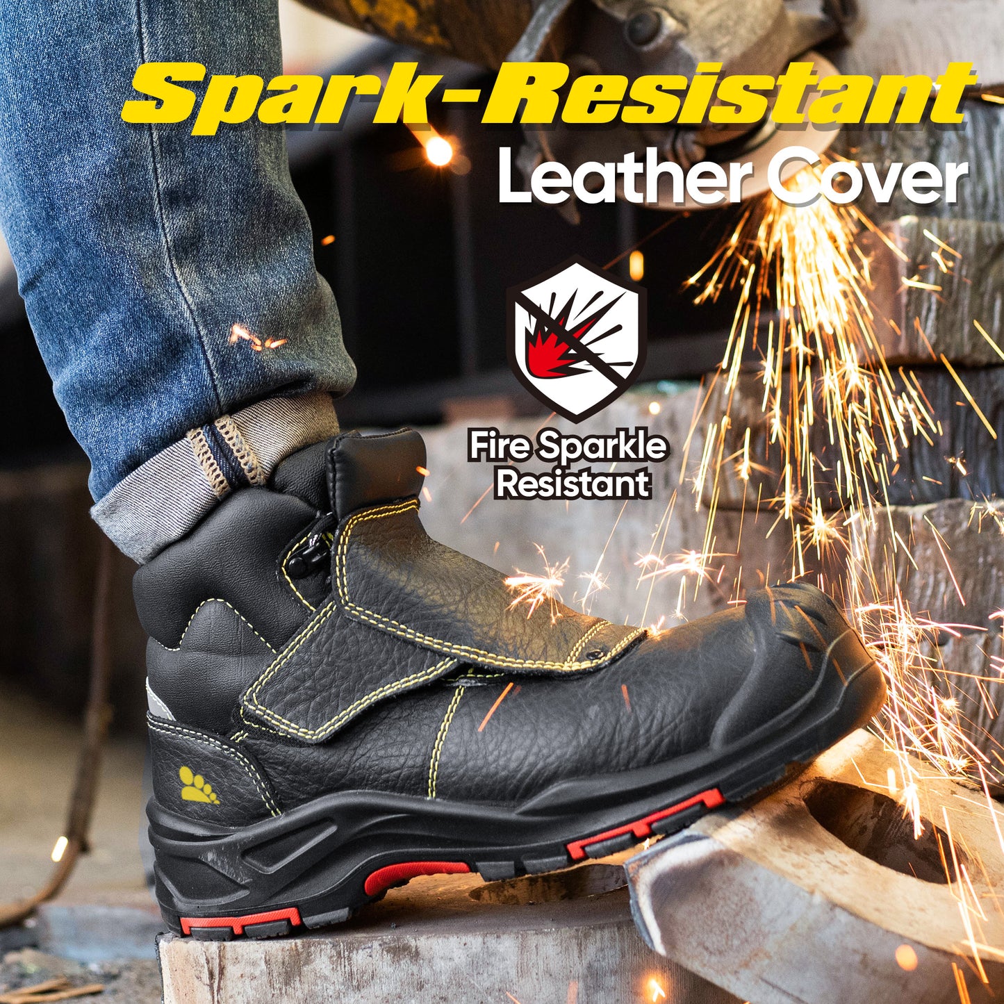 Safetoe Welding Work Boots – Spark-Resistant Leather Cover, Composite Toe & Kevlar, 300°C Heat-Resistant