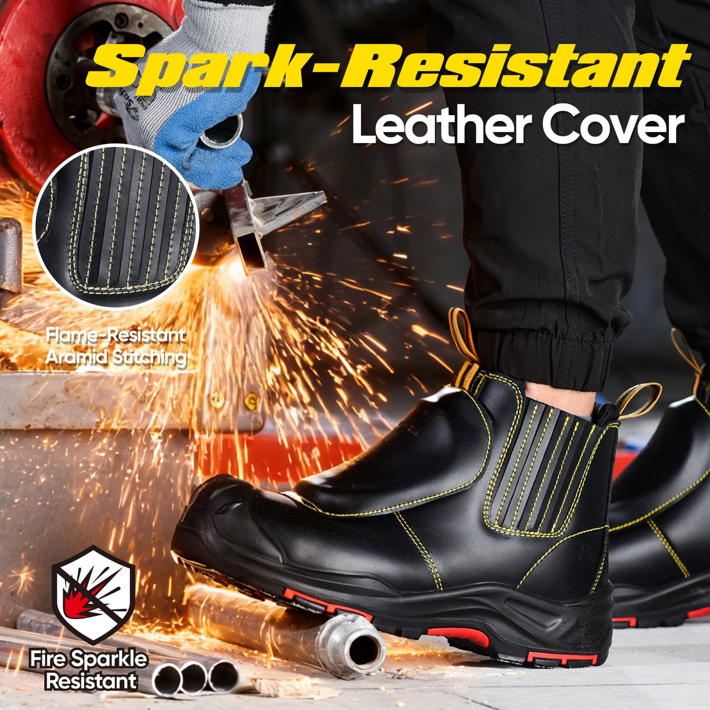 Safetoe Welding Metatarsal Chelsea Work Boots – Spark-Resistant Leather, Composite Toe, 300°C Heat-Resistant