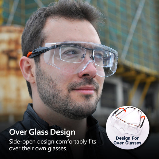 Gafas de seguridad antivaho SAFEYEAR con lentes transparentes antiarañazos y agarre antideslizante. Protección UV superior a las gafas graduadas para bricolaje, laboratorio, soldadura, pulido, ciclismo y ciclismo de montaña. 