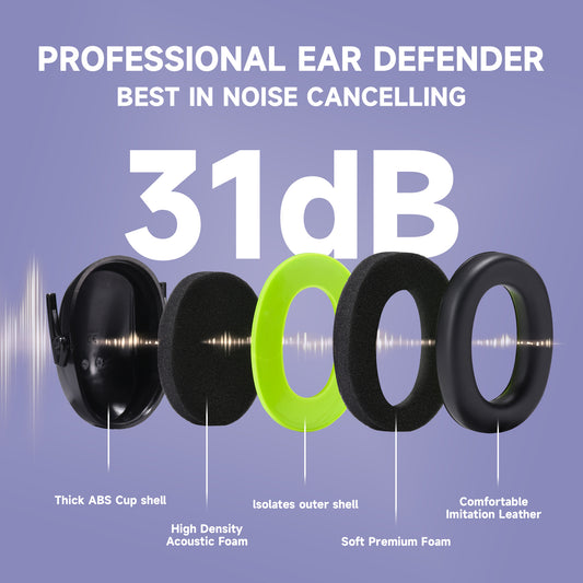 Safeyear QuiteEnjoy 31dB SNR Ear Muffs, Adjustable Noise Cancelling Ear Defenders for Construction Airport Factory, ANSI/CE Certified Hearing Protection