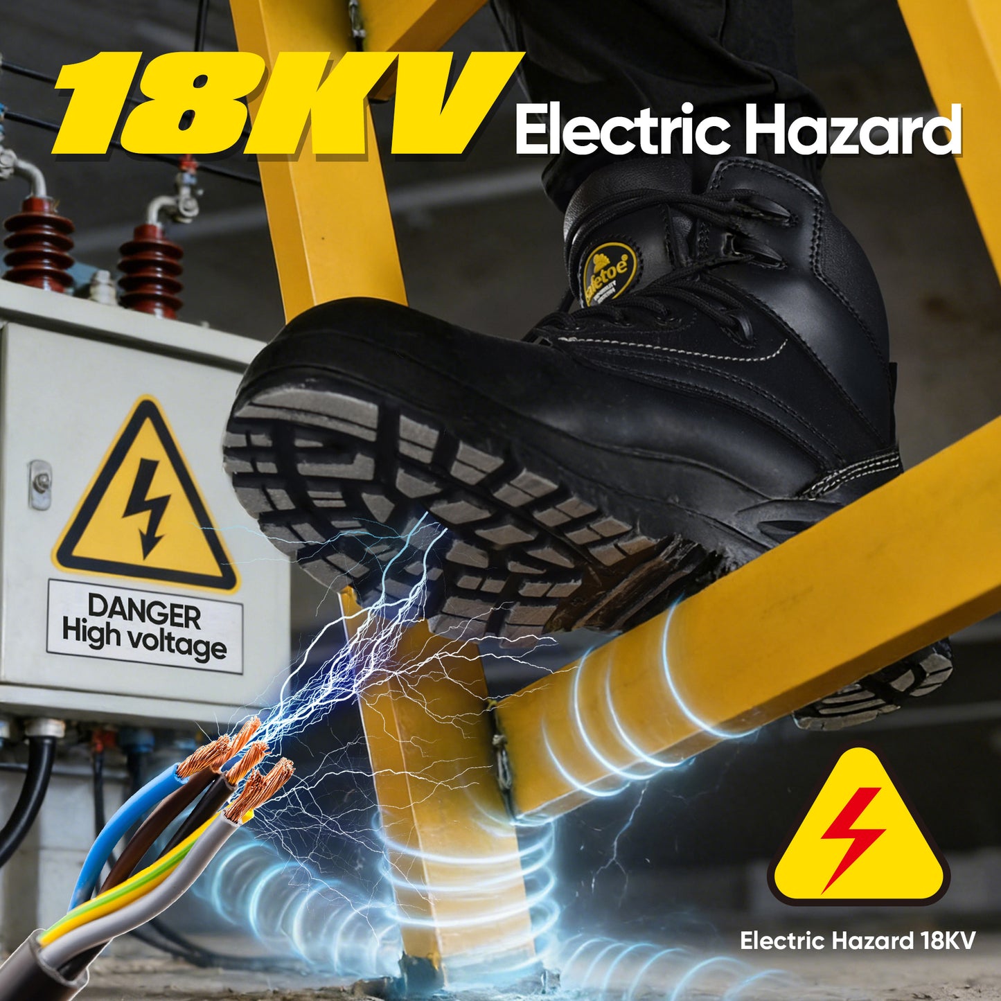 Safetoe Electrician Work Boots with Ladder Grip – 18kV EH Rated for Electrician, Composite Toe & Kevlar