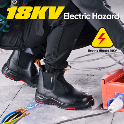 Safetoe Black Leather Composite Toe Work Boots – Slip-Resistant, 18kV EH Rated, Anti-Puncture